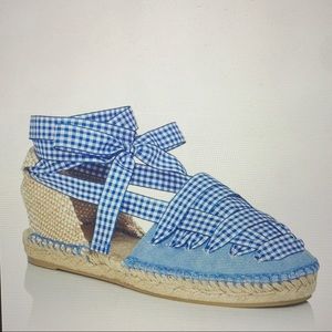 Castaner Blue Gingham Lace Up Flats